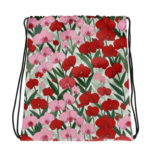 Crimson Orchid Garden on a Drawstring Bag