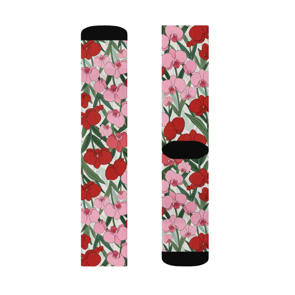 Crimson Orchid Garden on Socks — Left Sock