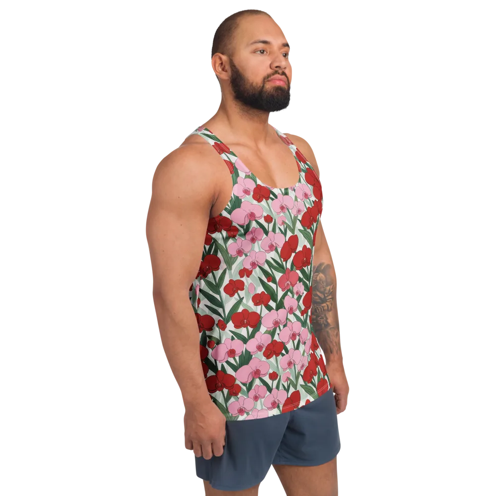 Crimson Orchid Garden on Men's Tank Top — Right Front