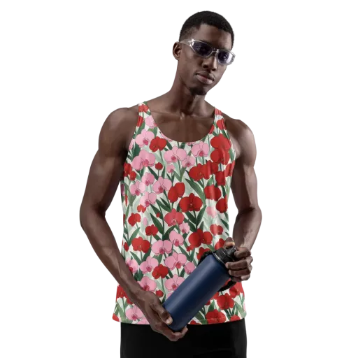 Crimson Orchid Garden on a Men's Tank Top