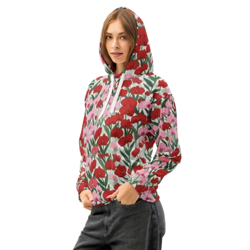 Crimson Orchid Garden on Cotton Hoodie