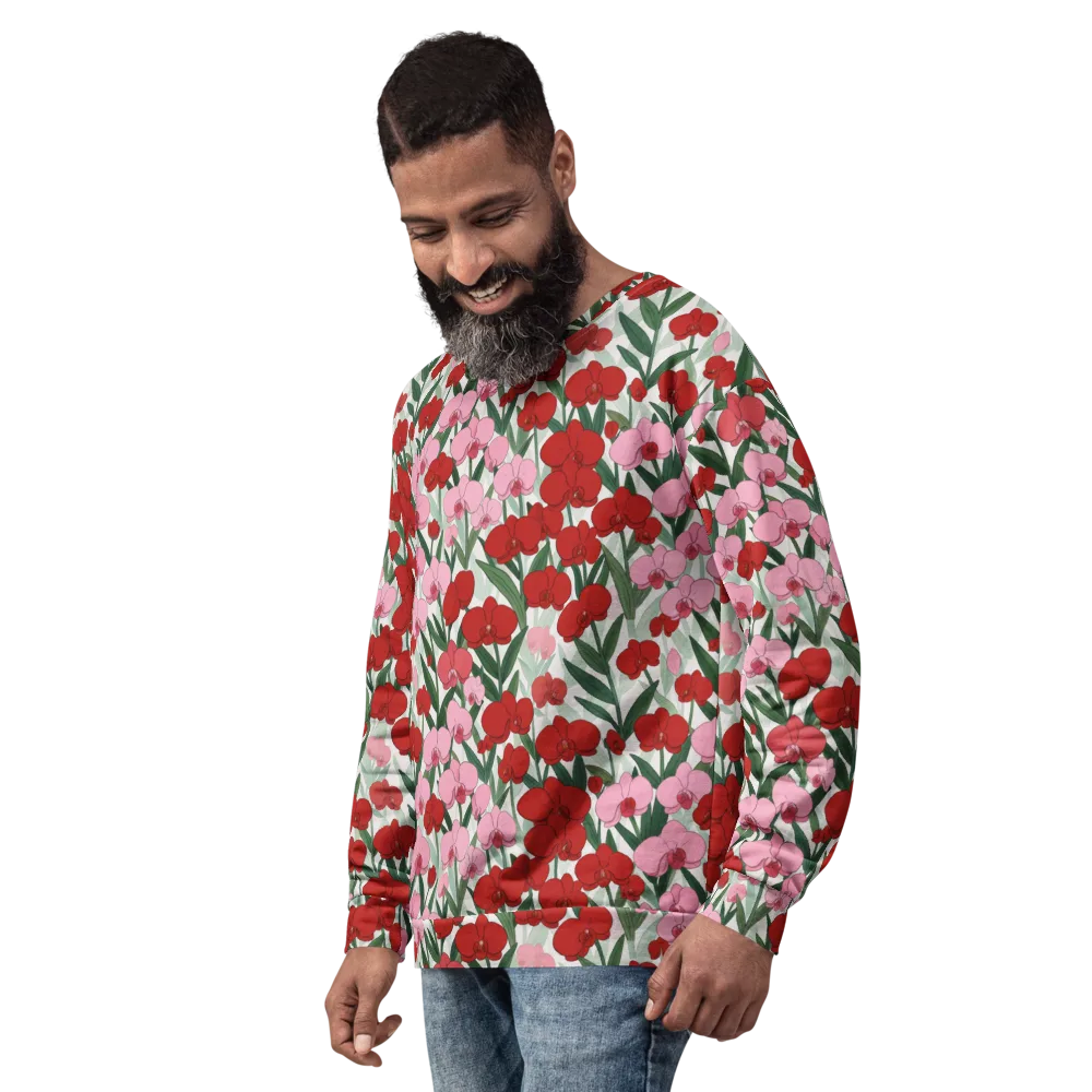 Crimson Orchid Garden on Sweatshirt — Left Front