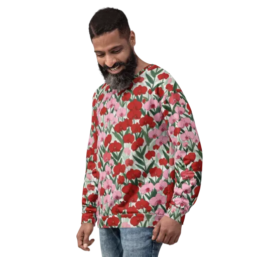 Crimson Orchid Garden on a Sweatshirt