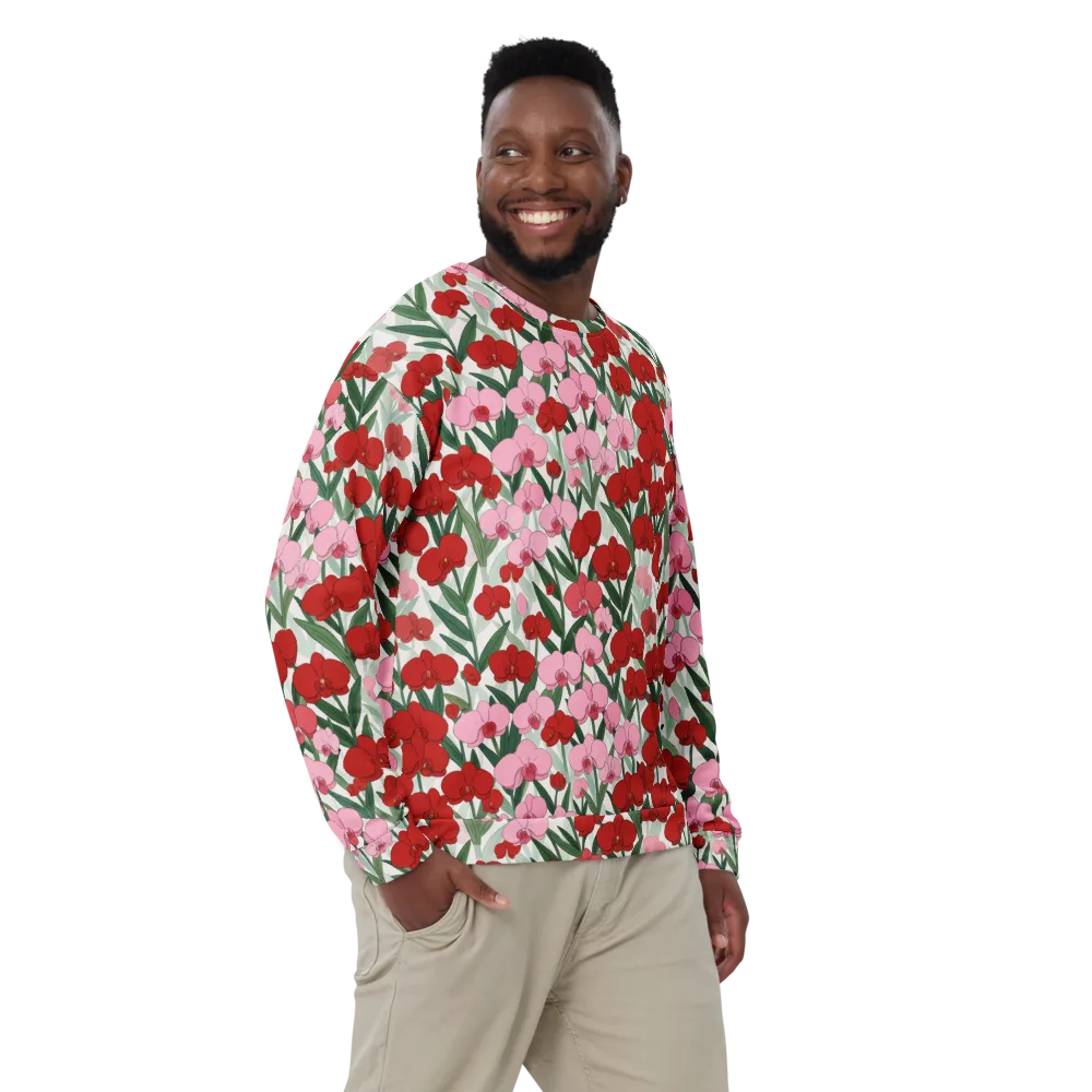 Crimson Orchid Garden on Sweatshirt — Front