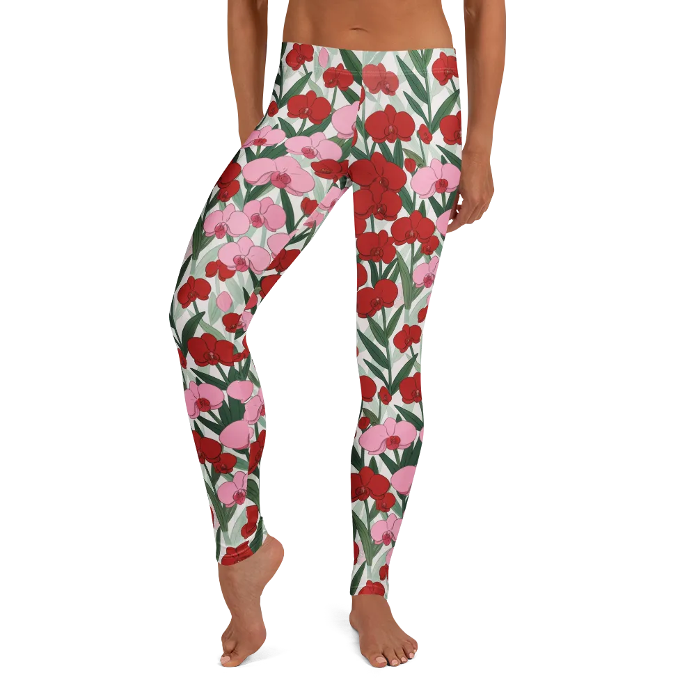 Crimson Orchid Garden on Leggings — Front