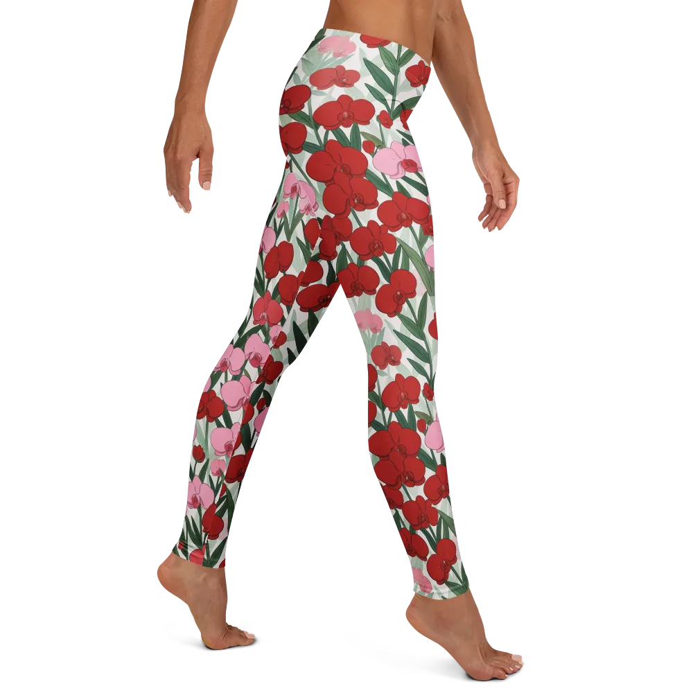 Crimson Orchid Garden on Leggings — Right