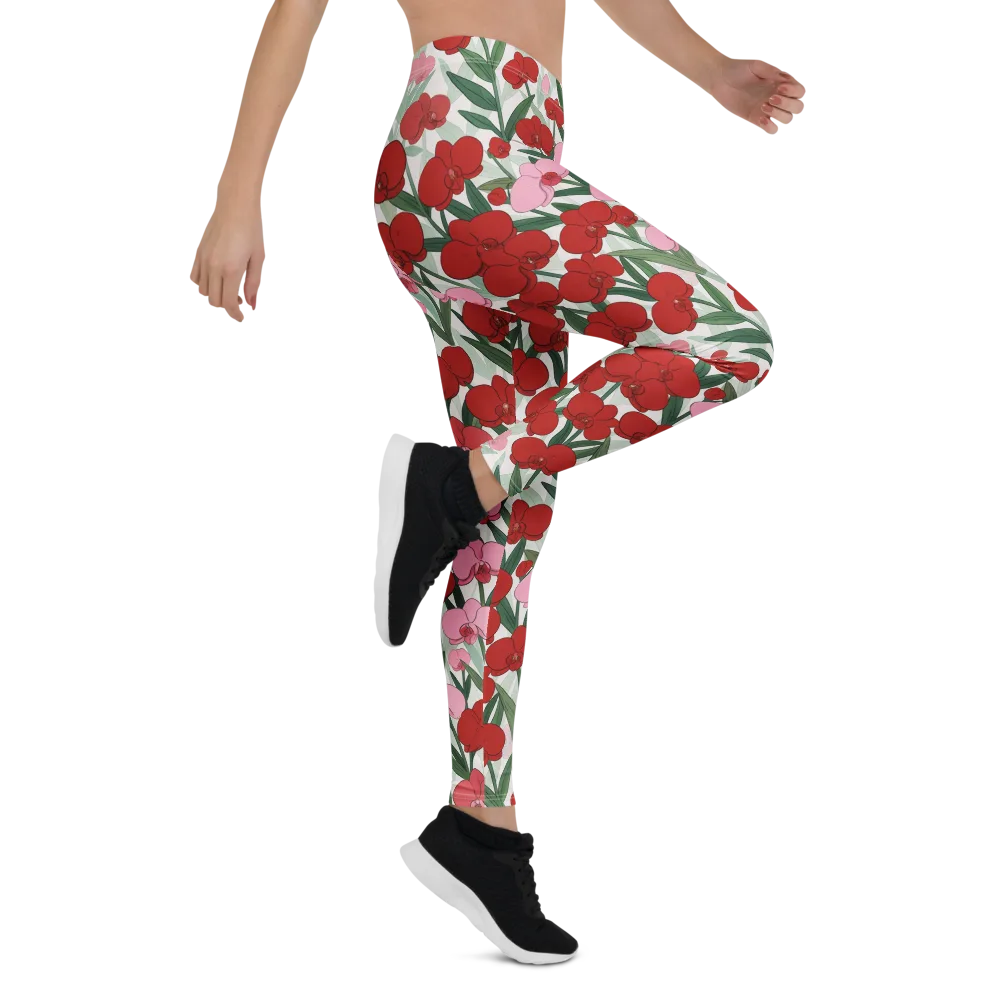 Crimson Orchid Garden on Leggings — Right