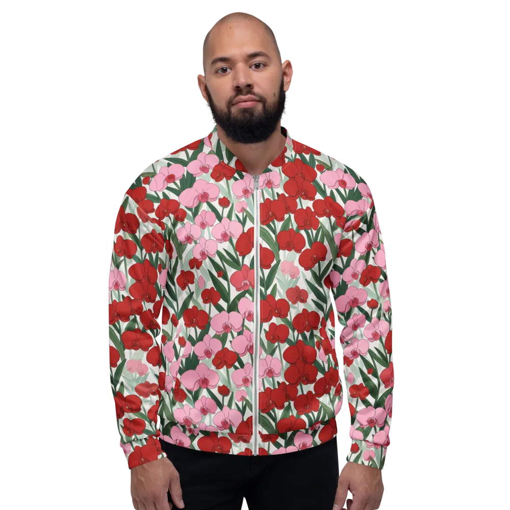 Crimson Orchid Garden on Bomber Jacket — Front