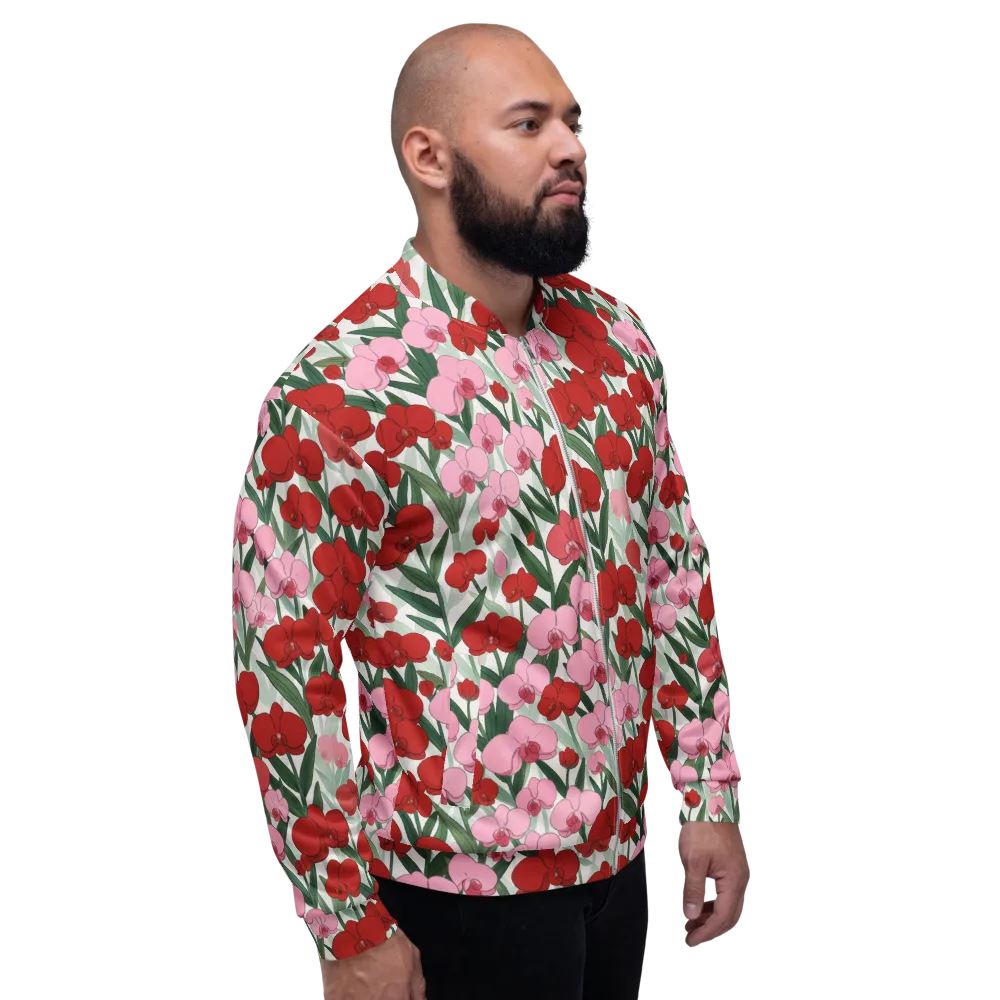 Crimson Orchid Garden on Bomber Jacket — Right