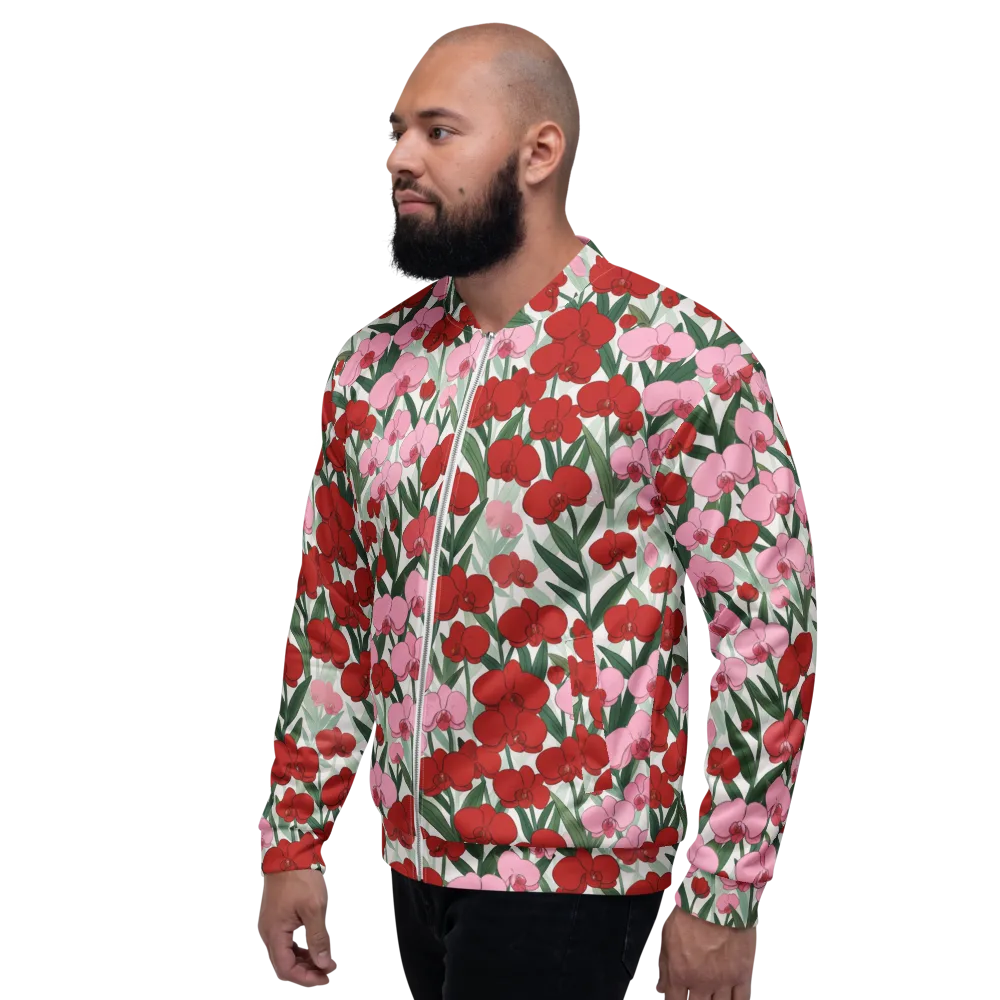 Crimson Orchid Garden on Bomber Jacket — Left