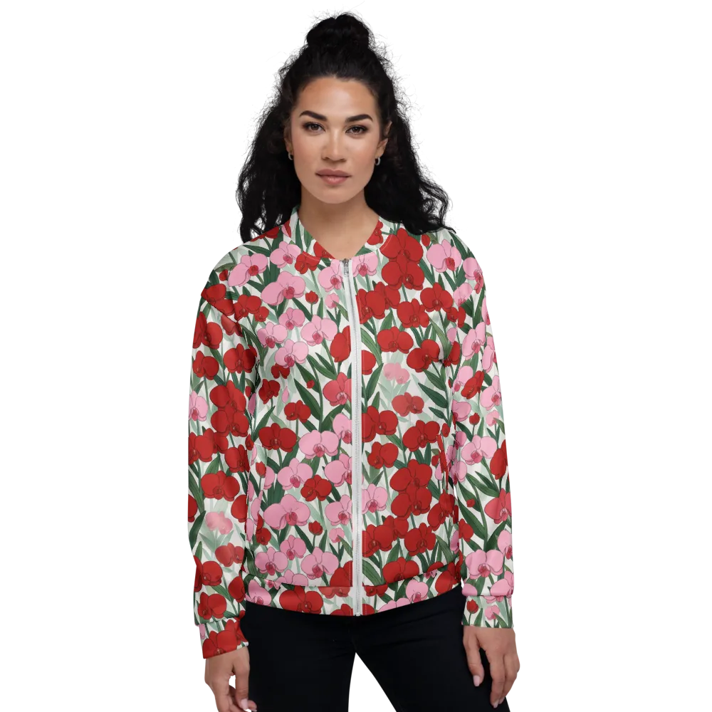 Crimson Orchid Garden on Bomber Jacket — Front