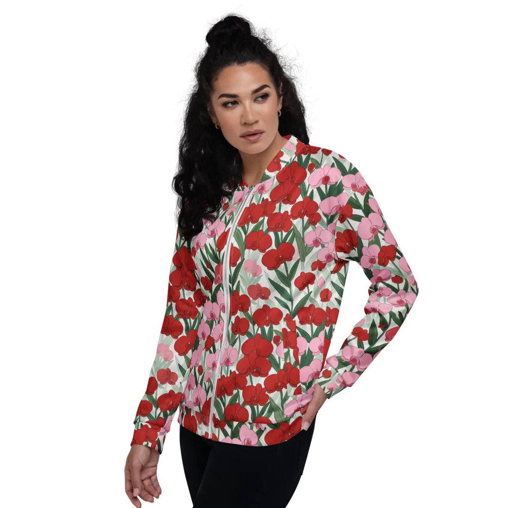 Crimson Orchid Garden on Bomber Jacket — Left