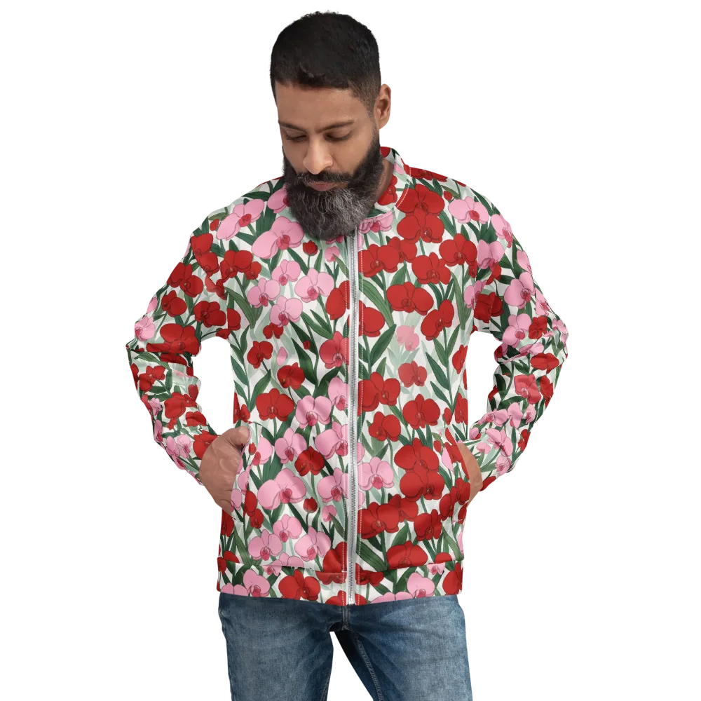 Crimson Orchid Garden on Bomber Jacket — Front