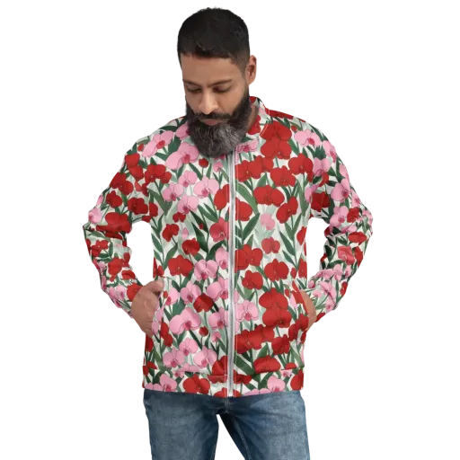 Crimson Orchid Garden on a Bomber Jacket