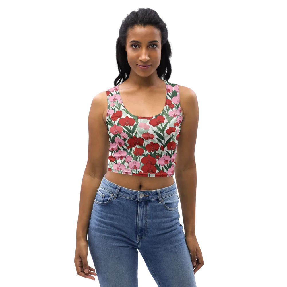Crimson Orchid Garden on Crop Top — Front