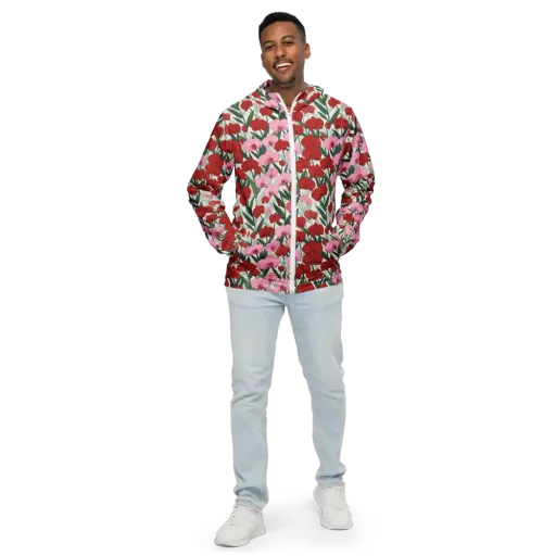Crimson Orchid Garden on a Men's Windbreaker