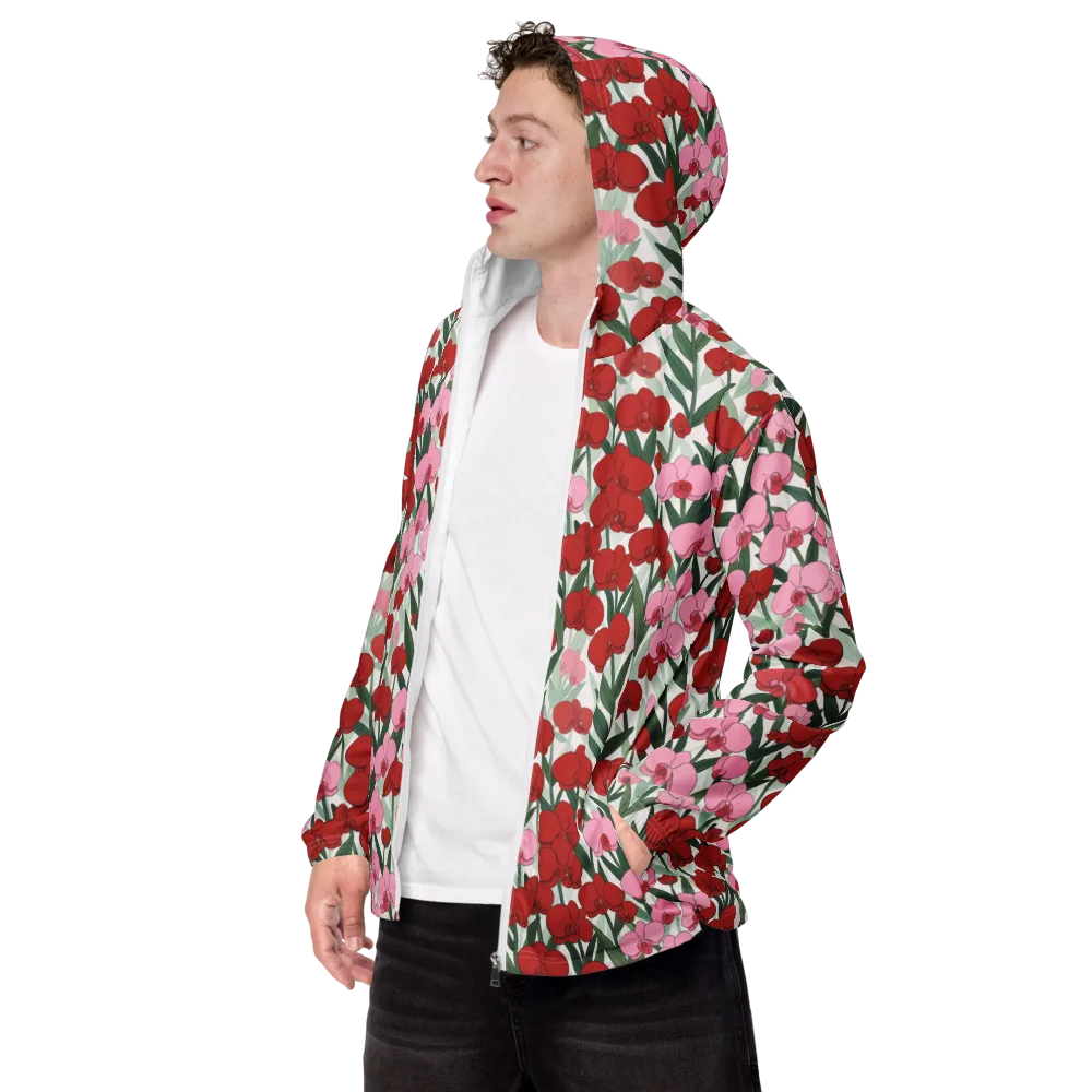 Crimson Orchid Garden on Men's Windbreaker — Left Front