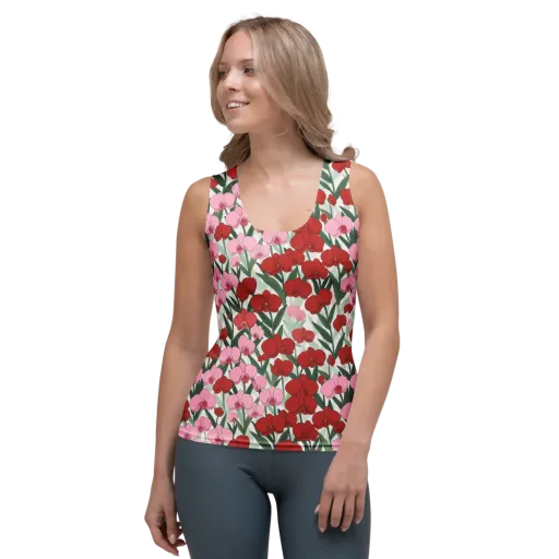 Crimson Orchid Garden on a Women's Tank Top