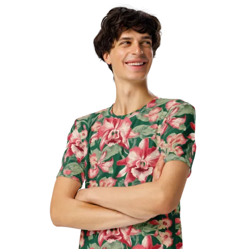 Verdant Bloom on a Men's Crew Neck T-Shirt
