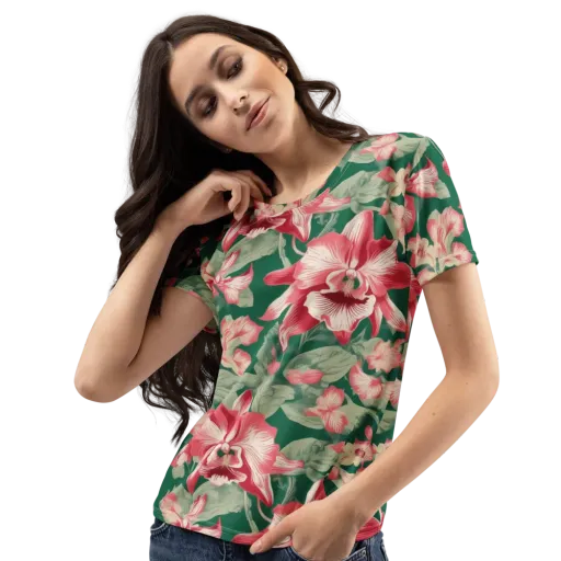 Verdant Bloom on a Women's Crew Neck T-Shirt
