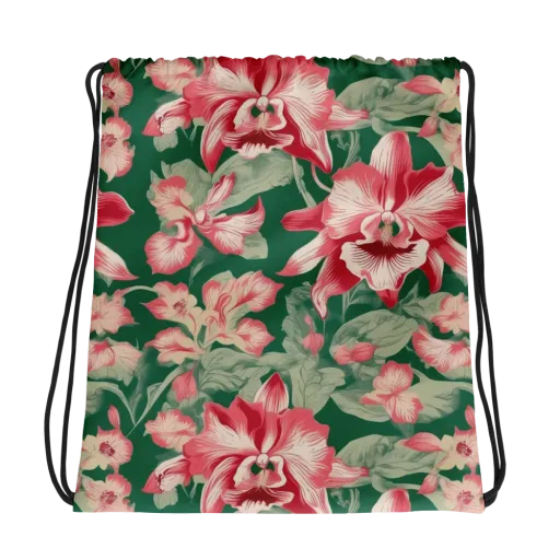 Verdant Bloom on a Drawstring Bag