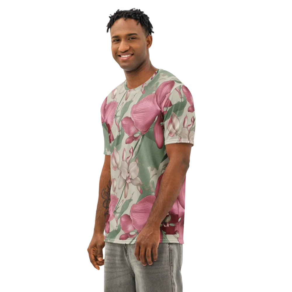Orchid Herbarium on Men's Cotton Crew Neck T-Shirt — Left Front