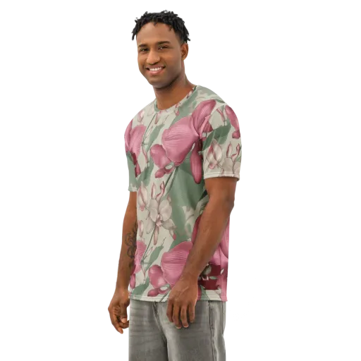 Orchid Herbarium on a Men's Cotton Crew Neck T-Shirt