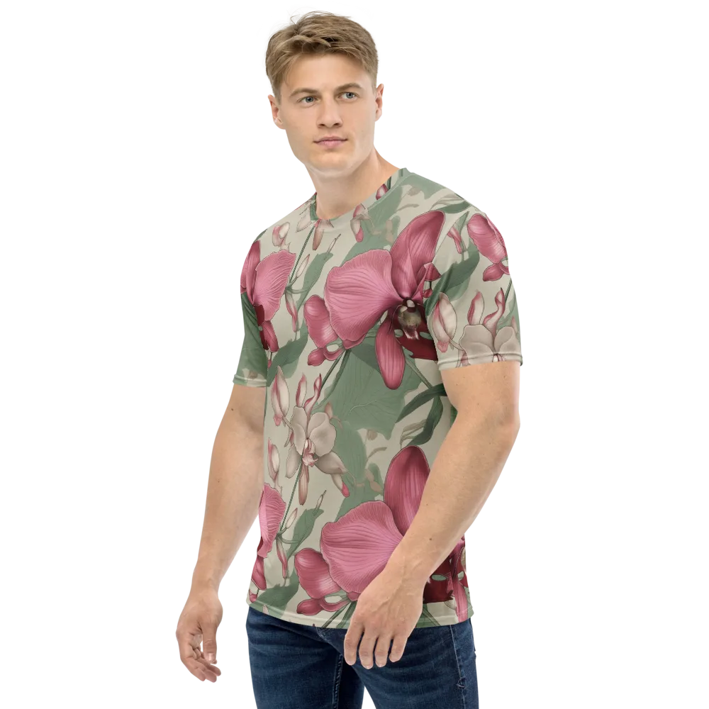 Orchid Herbarium on Men's Crew Neck T-Shirt — Left