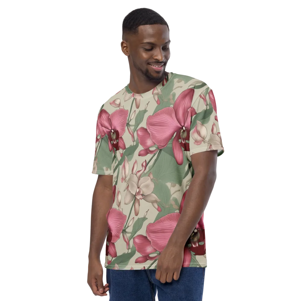 Orchid Herbarium on Men's Crew Neck T-Shirt — Left