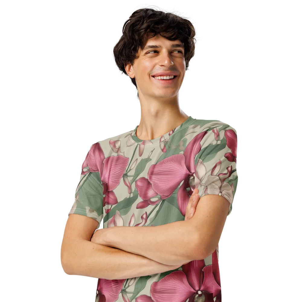 Orchid Herbarium on Men's Crew Neck T-Shirt — Left Front