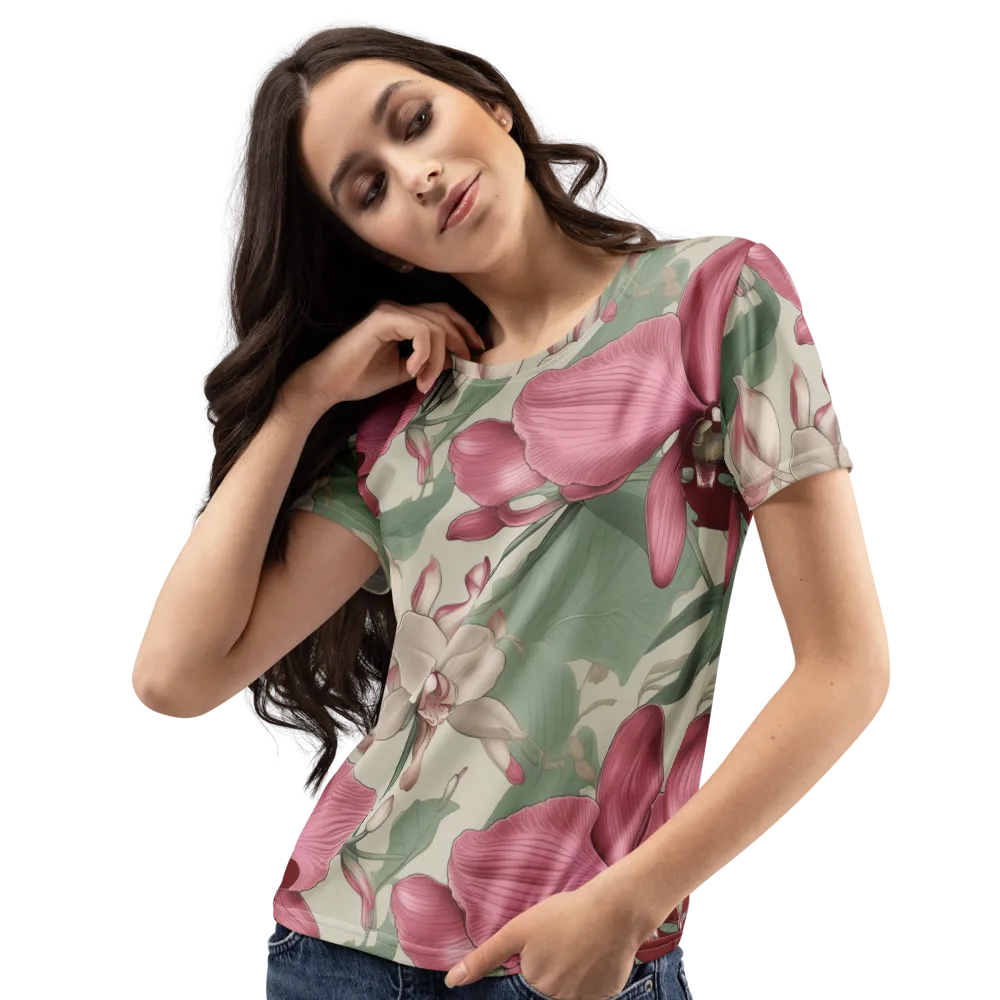 Orchid Herbarium on Women's Crew Neck T-Shirt — Left Front