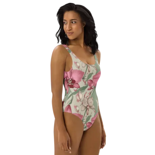 Orchid Herbarium on a One-Piece Swimsuit