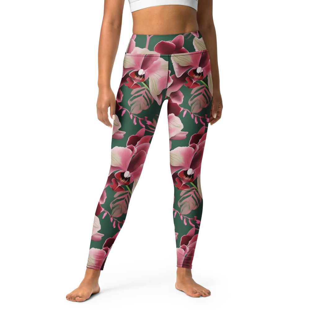 Jade Orchid Garden on Yoga Leggings — Front