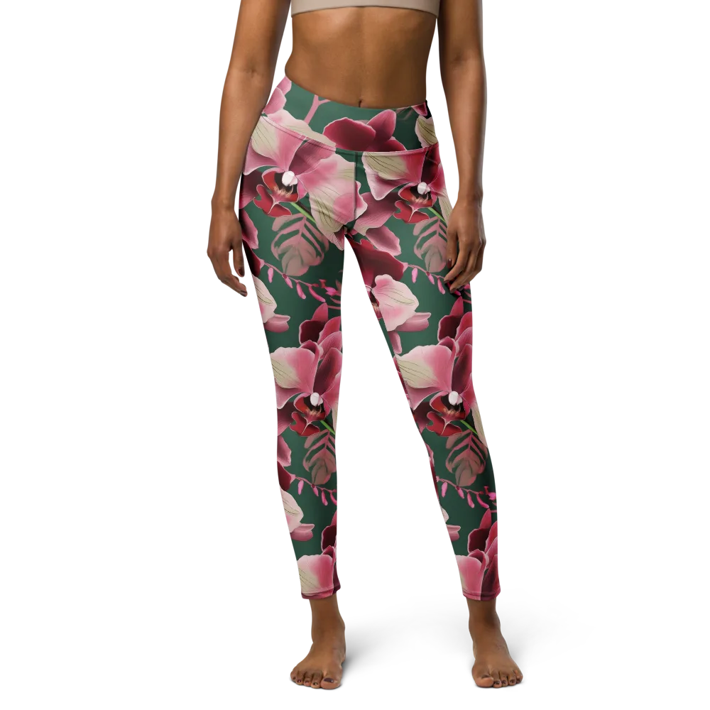 Jade Orchid Garden on Yoga Leggings — Front