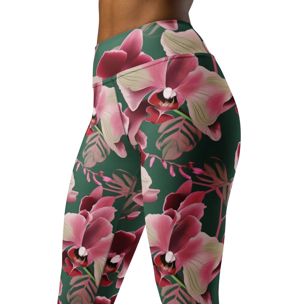 Jade Orchid Garden on Yoga Leggings — Left Front