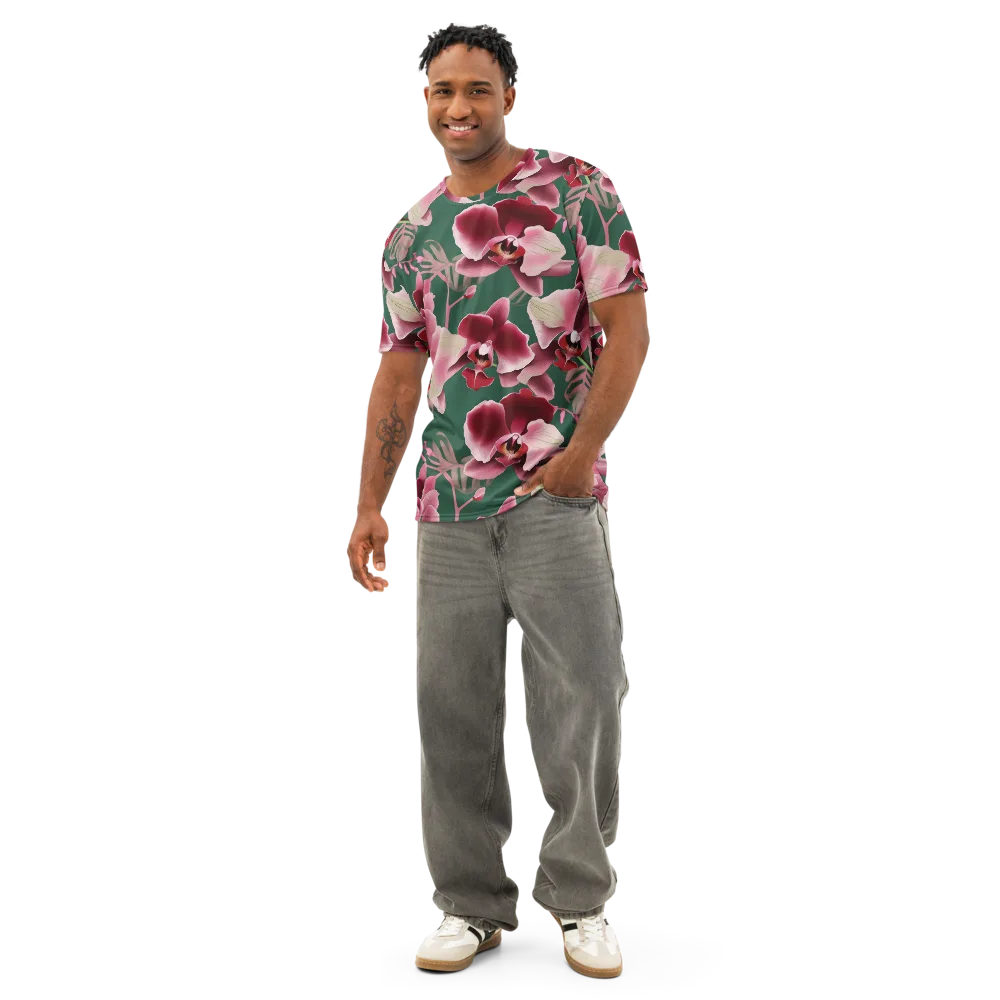 Jade Orchid Garden on Men's Cotton Crew Neck T-Shirt — Front