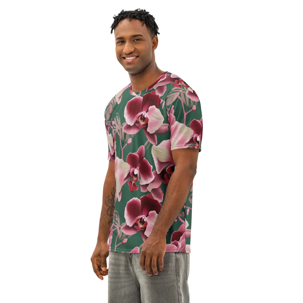 Jade Orchid Garden on Men's Cotton Crew Neck T-Shirt — Left Front