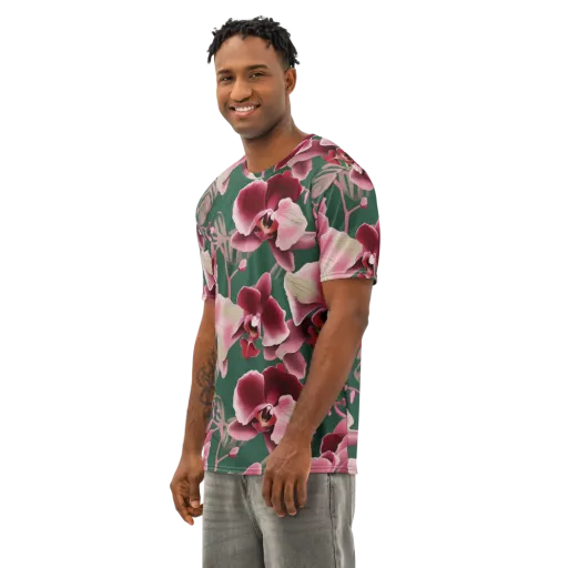 Jade Orchid Garden on a Men's Cotton Crew Neck T-Shirt