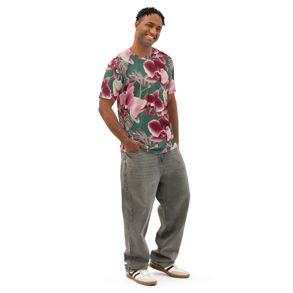 Jade Orchid Garden on Men's Cotton Crew Neck T-Shirt — Right Front