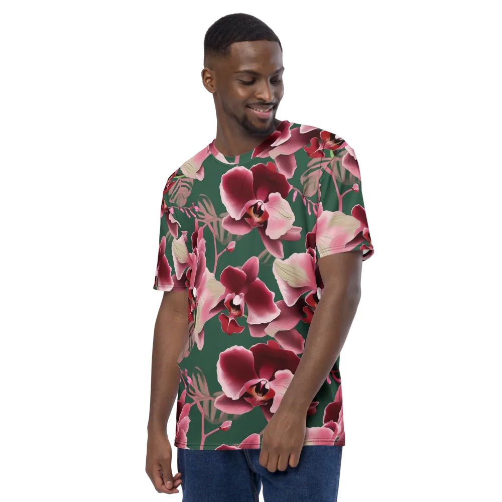 Jade Orchid Garden on Men's Crew Neck T-Shirt — Left