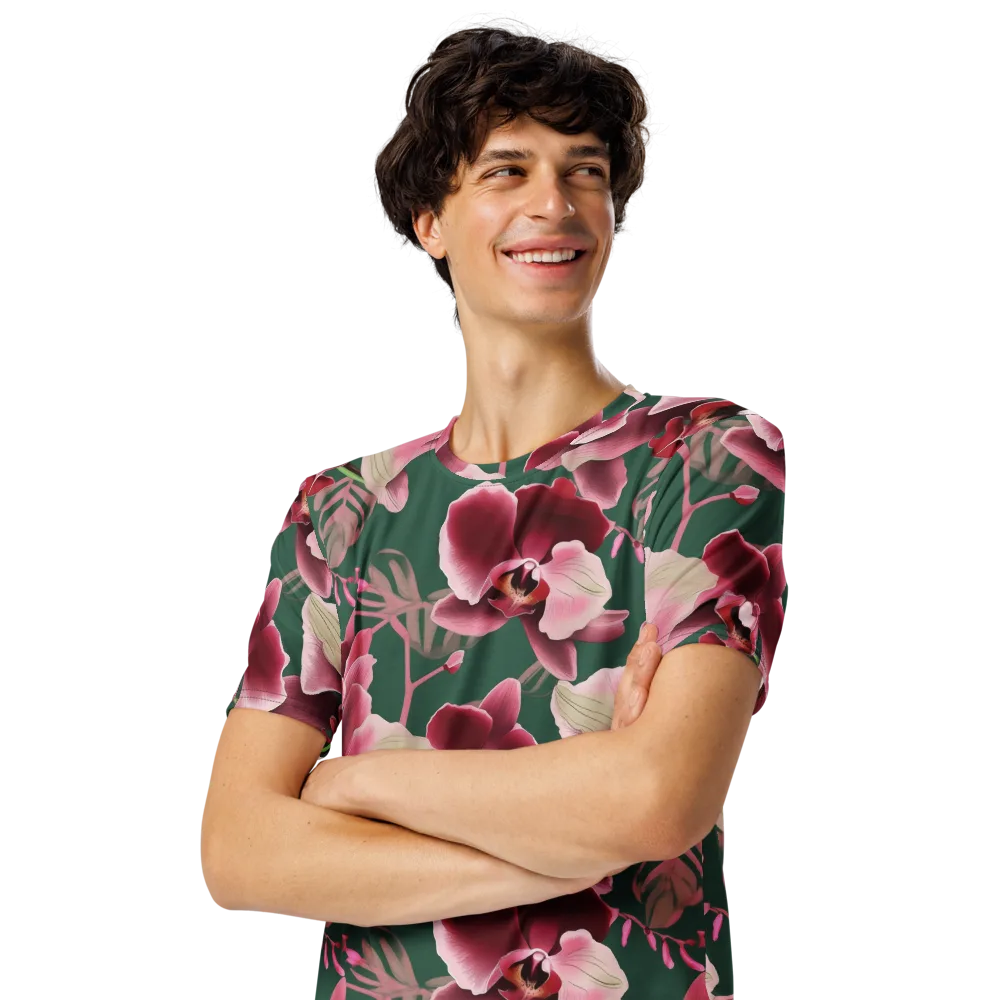 Jade Orchid Garden on Men's Crew Neck T-Shirt — Left Front