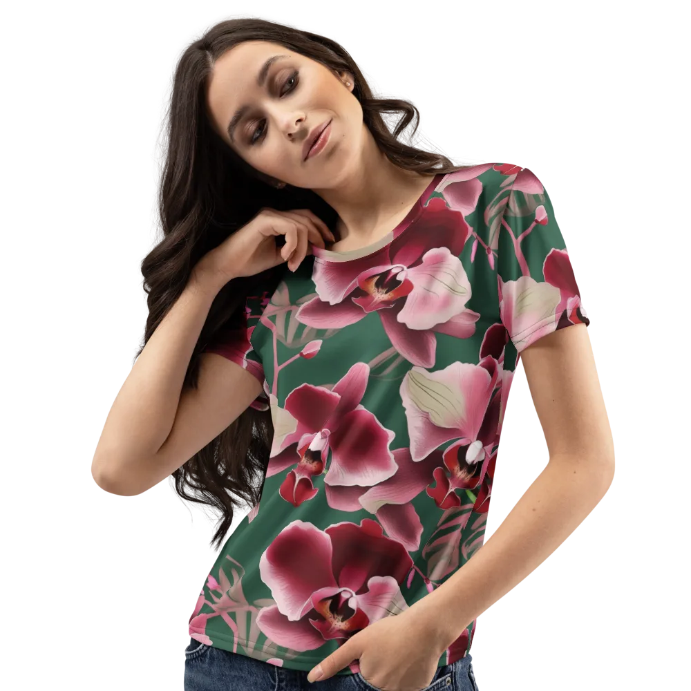 Jade Orchid Garden on Women's Crew Neck T-Shirt — Left Front