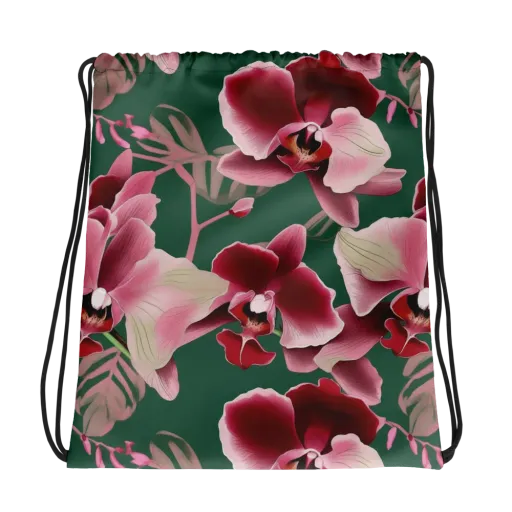 Jade Orchid Garden on a Drawstring Bag