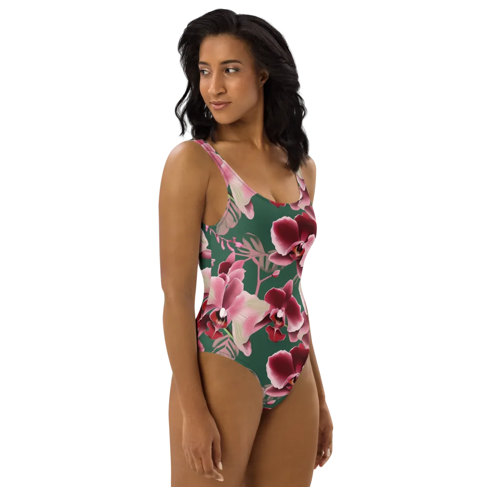 Jade Orchid Garden on One-Piece Swimsuit — Right