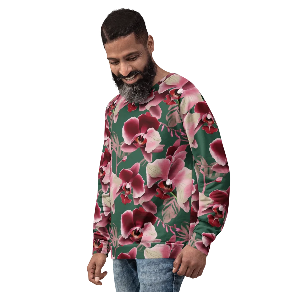 Jade Orchid Garden on Sweatshirt — Left Front