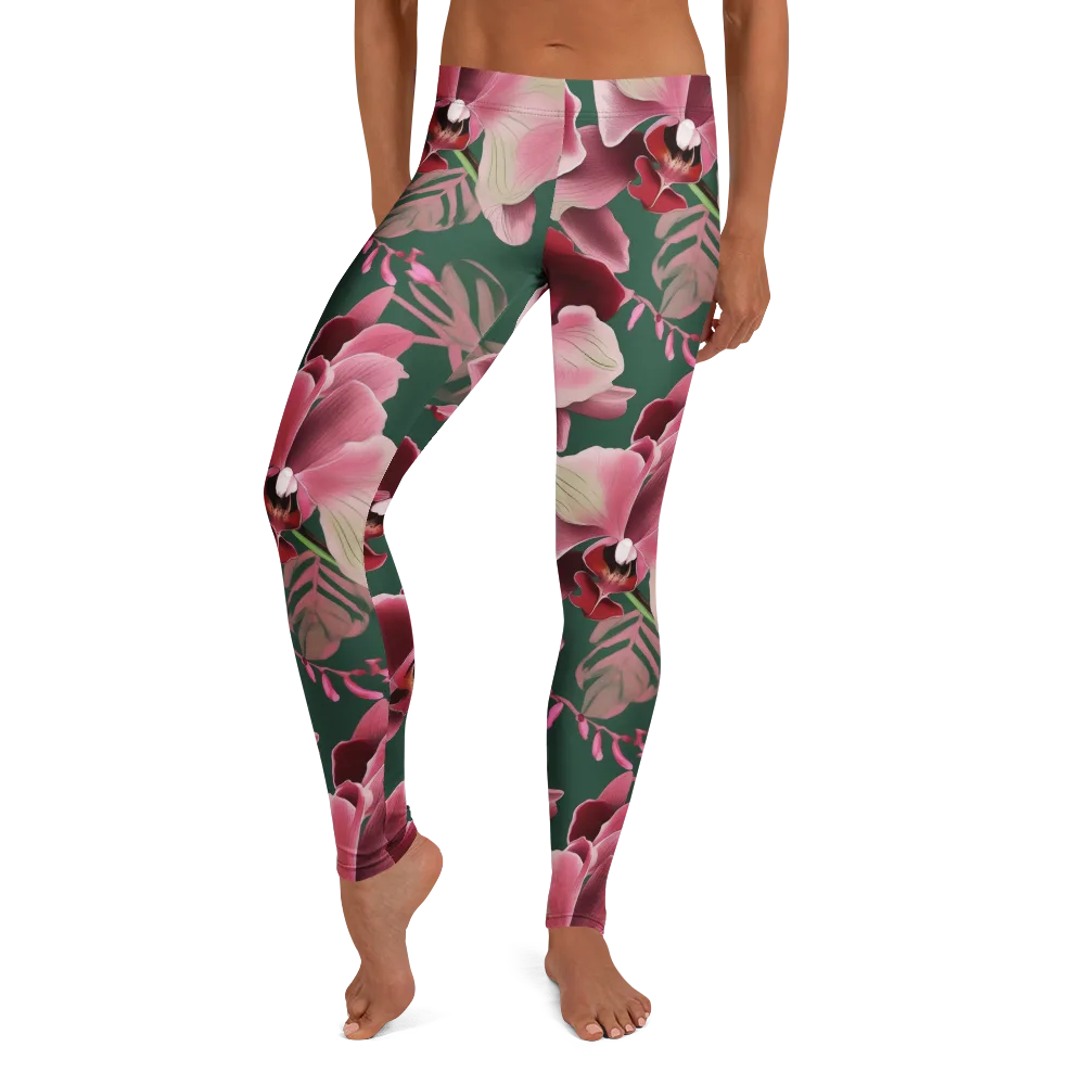 Jade Orchid Garden on Leggings — Front