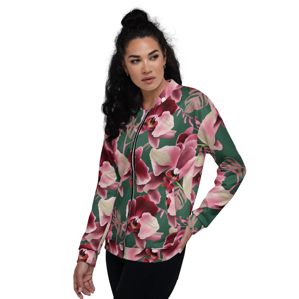 Jade Orchid Garden on Bomber Jacket — Left