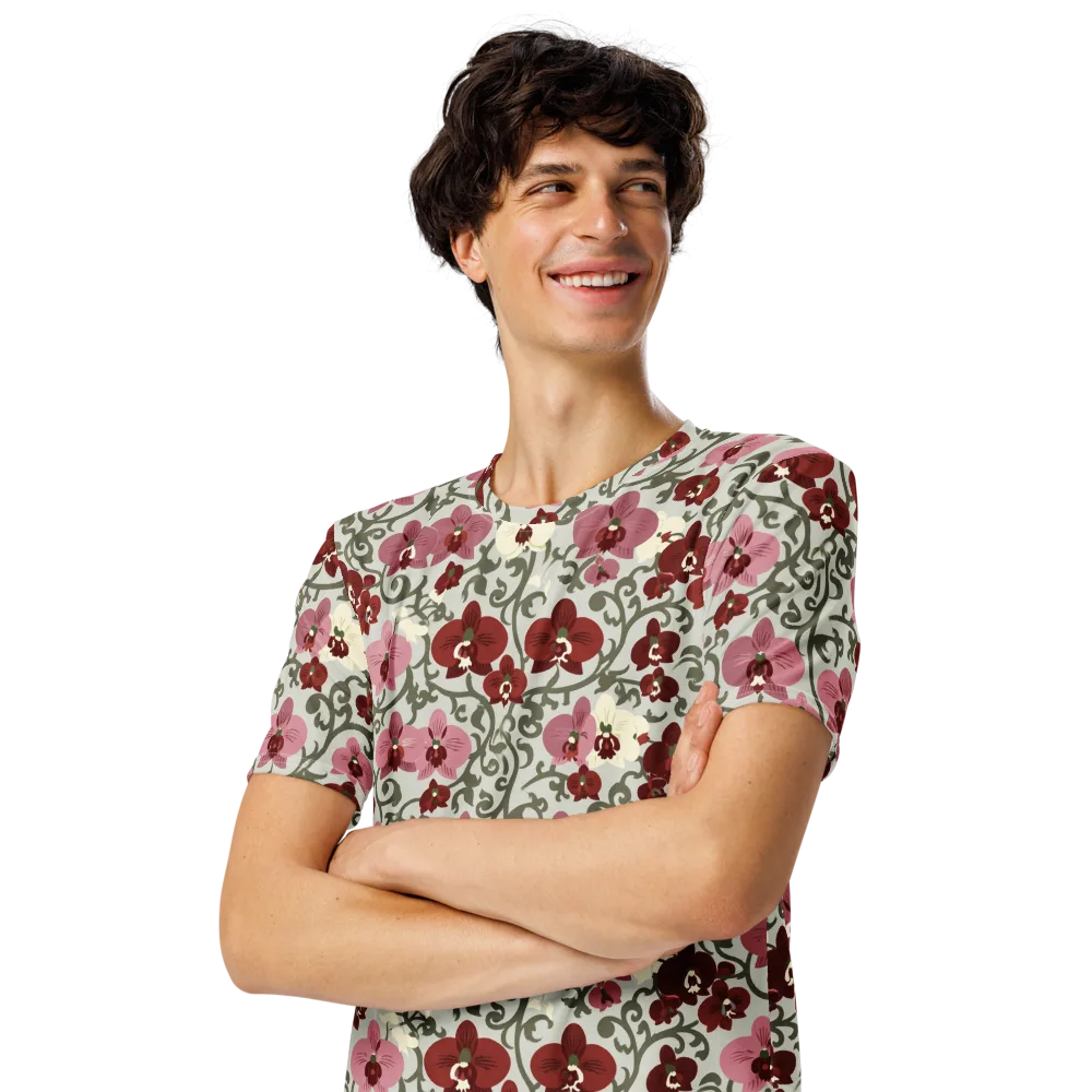 Orchid Vinework on Men's Crew Neck T-Shirt — Left Front