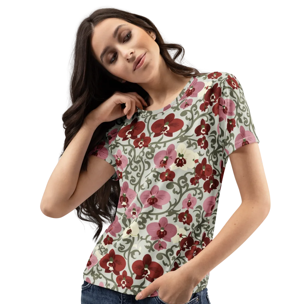 Orchid Vinework on Women's Crew Neck T-Shirt — Left Front