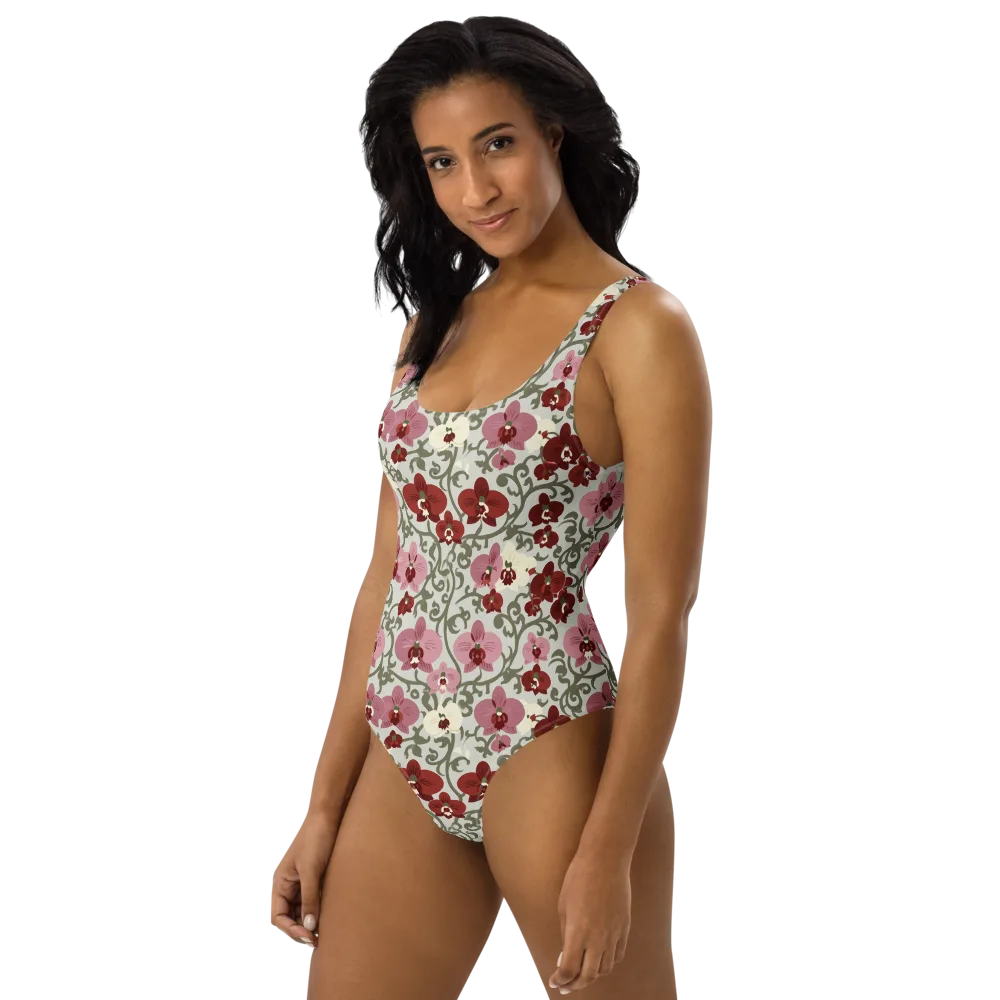 Orchid Vinework on One-Piece Swimsuit — Left